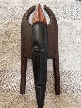 Hand Carved African Tribal Mask - Black and Brown